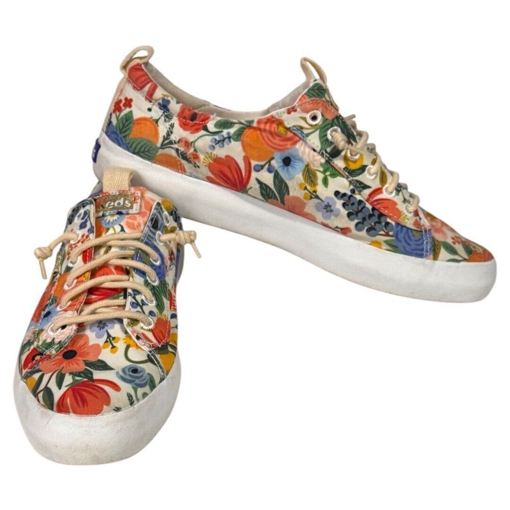 Keds Floral Canvas Sneakers in Cream, Red, Blue, Green, Orange - Picture 2 of 7